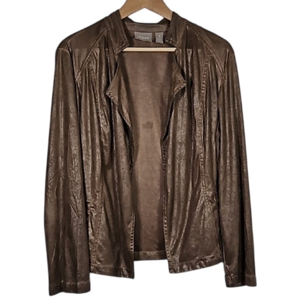 Chico's Womens Size 3 Faux Leather Cardigan Draped Boho Western Hippie Festival